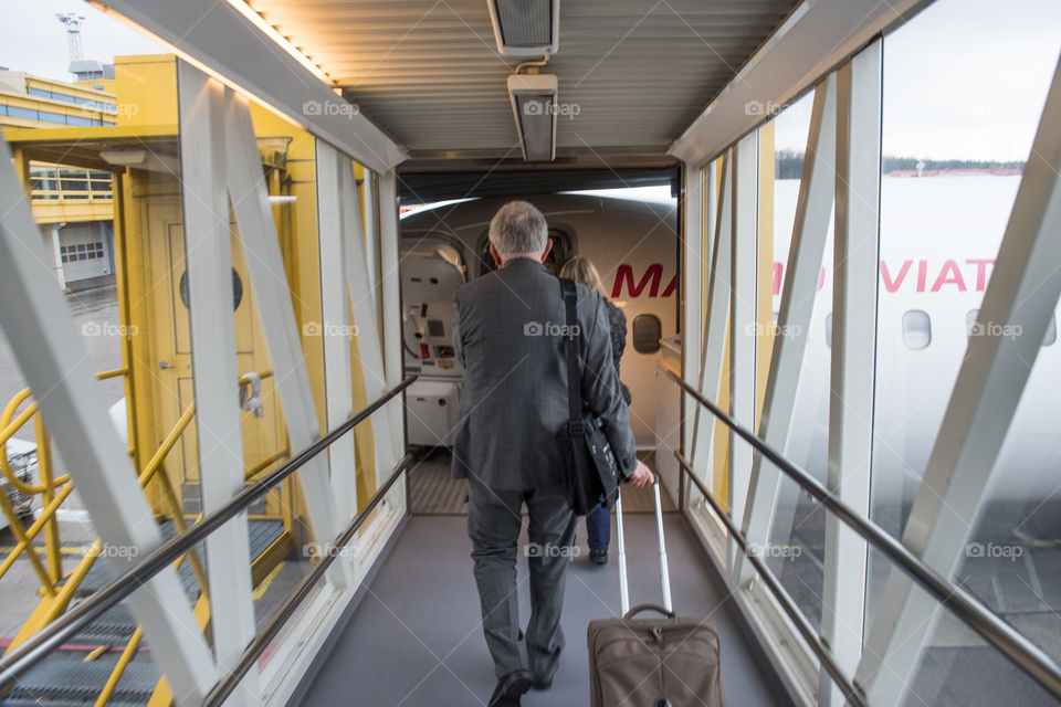 Boarding a airplane at Malmö Airport in Malmö Sweden.