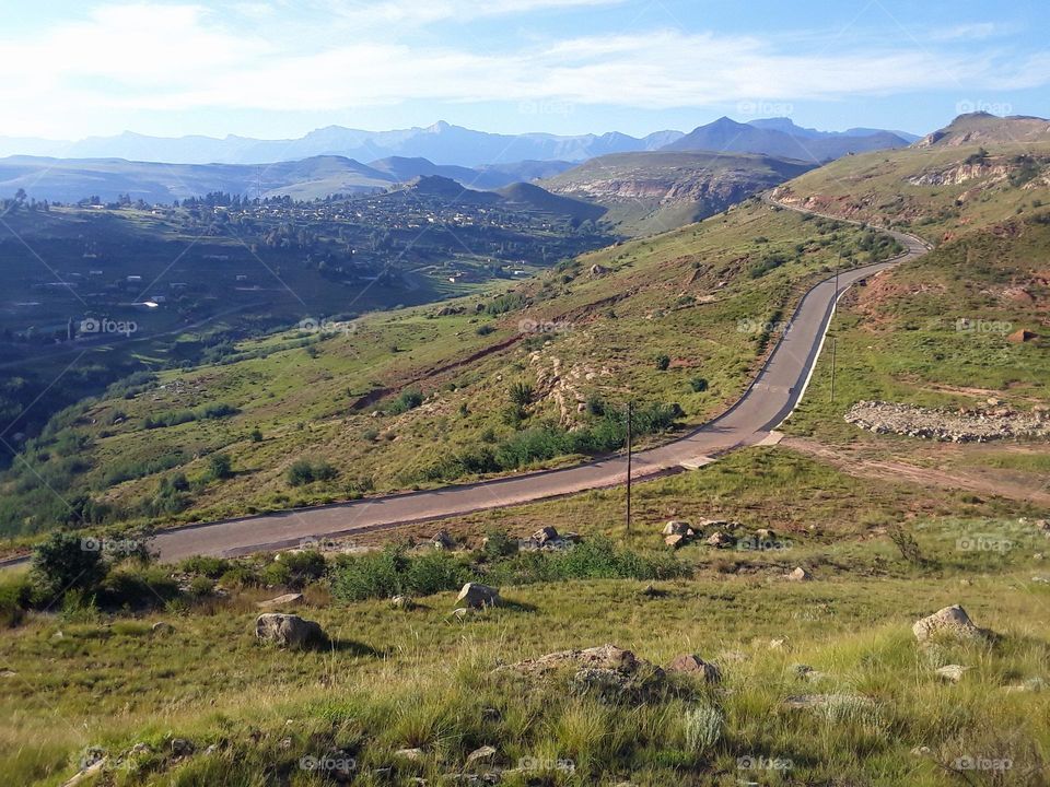A view of the Drakensburg mountain range view from the distance.