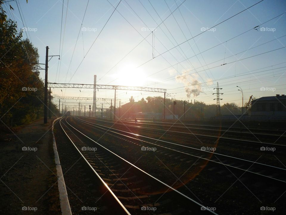 Dawn on the railroad, Kiev, Ukraine