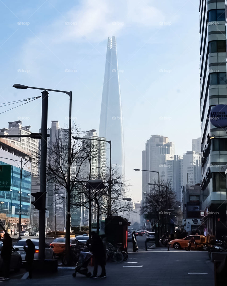 Lotte Tower rises above the cold winter mist in Seoul, South Korea. The morning air really made for a surreal view of this beautiful skyscraper.