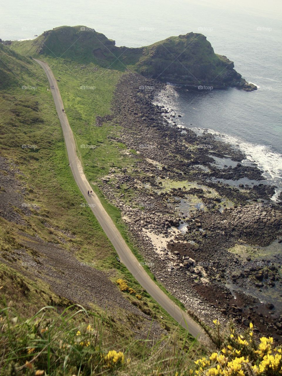 Giants Causeway road from top angle, Northern Ireland, UK