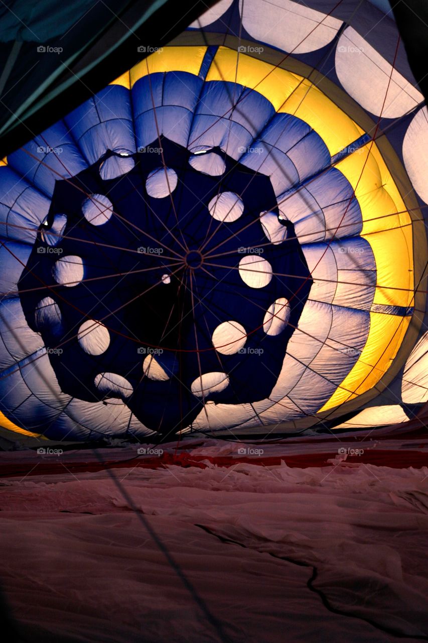 Inside of hot air balloon being inflated at Albuquerque hot air balloon fiesta in New Mexico 