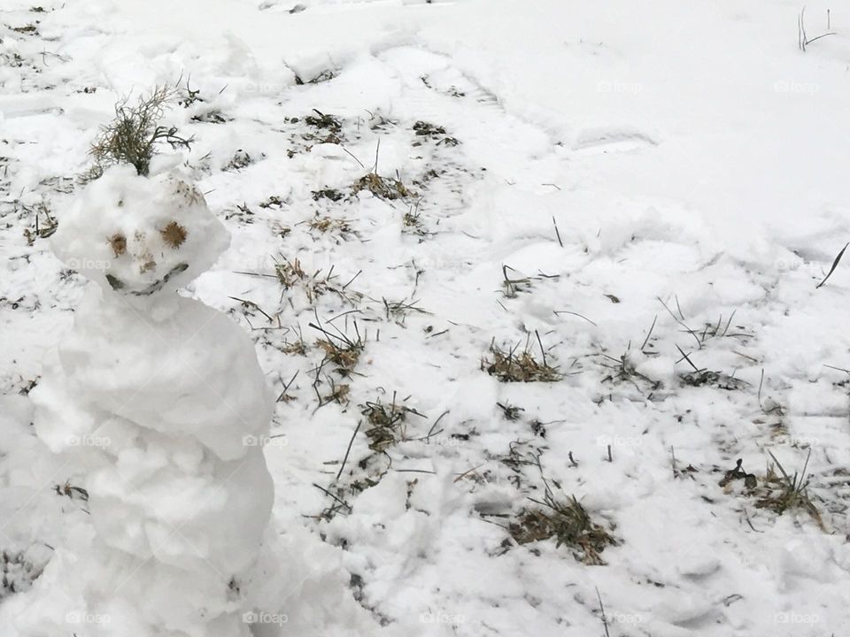 A tiny white snowman.