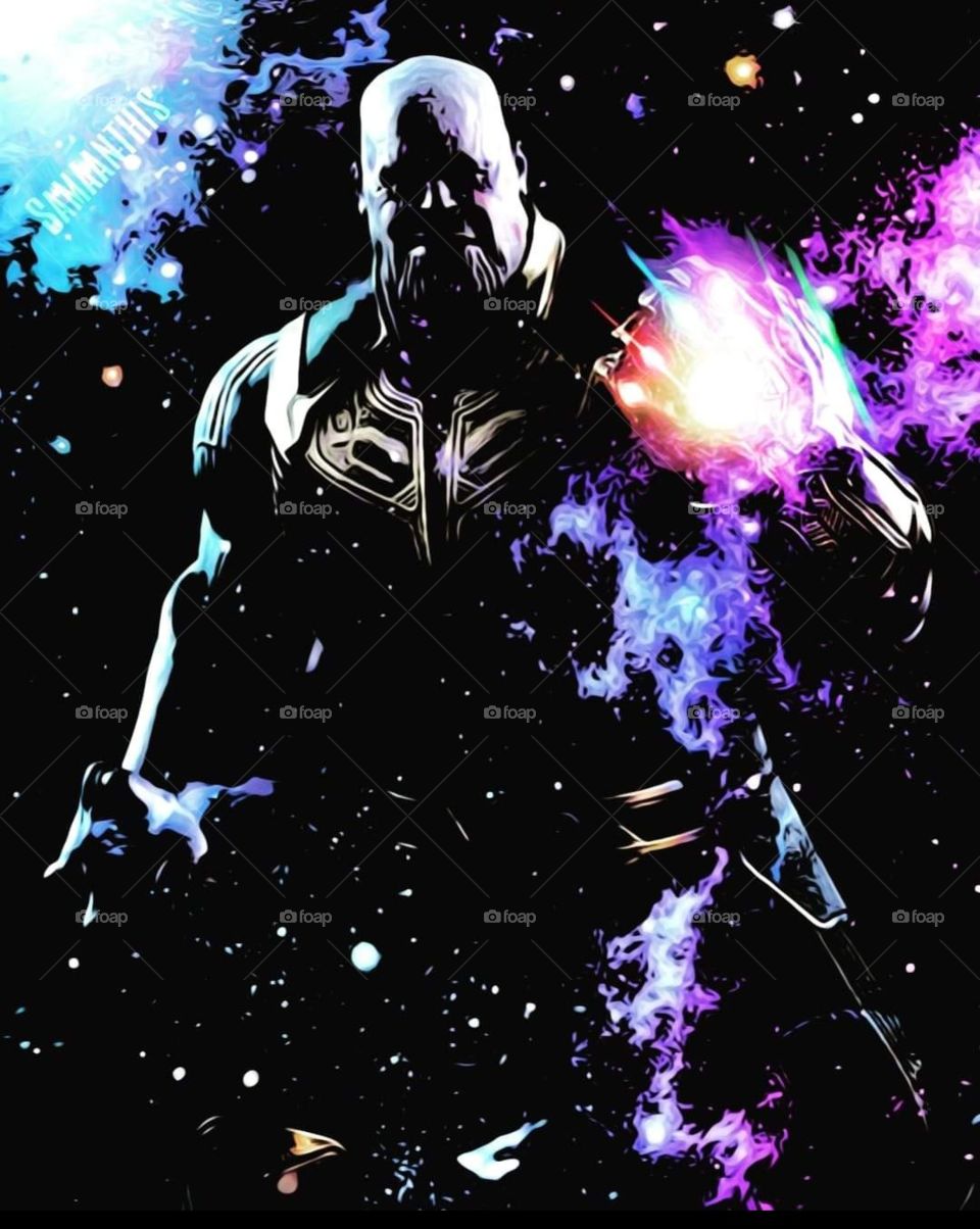 Thanos wearing the Infinit Gauntlet by Samaanthis #1