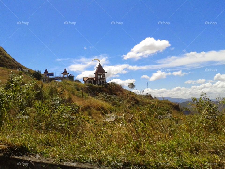 white clouds in blue sky and beautiful landscape of mountains from colonia Tovar