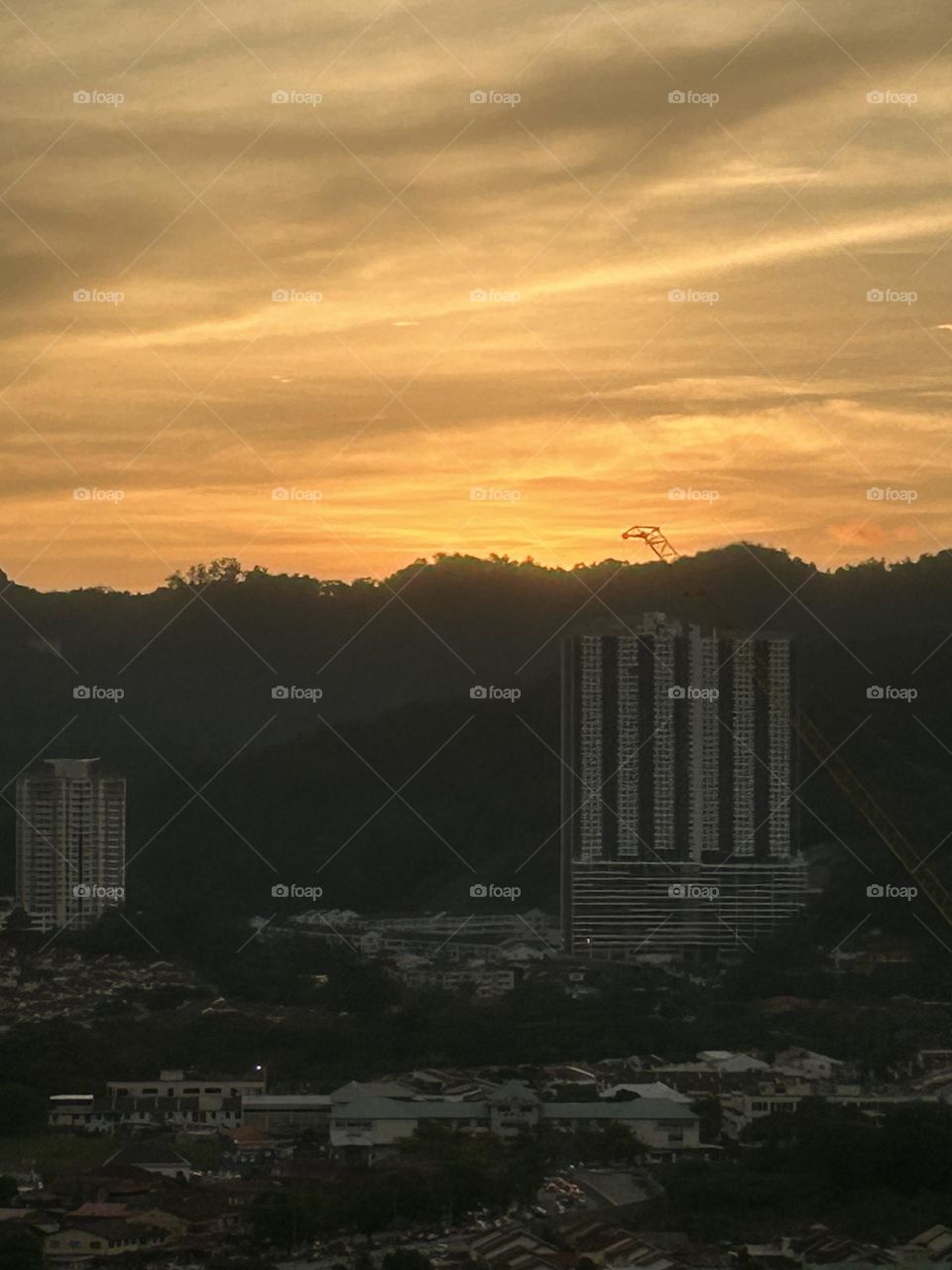 Sunset in city Bayan Baru Penang Island