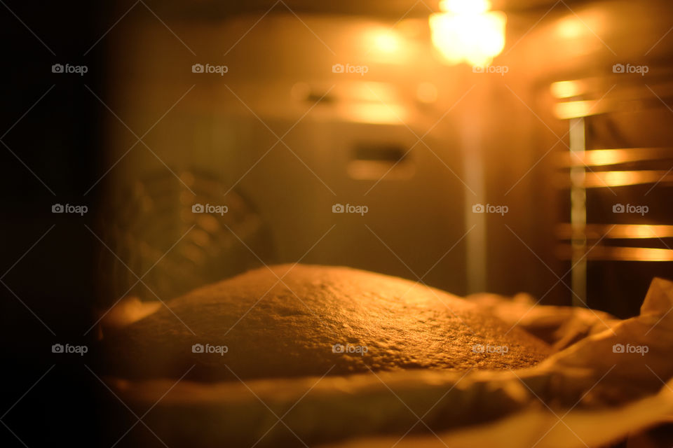 Baking sponge cake on oven