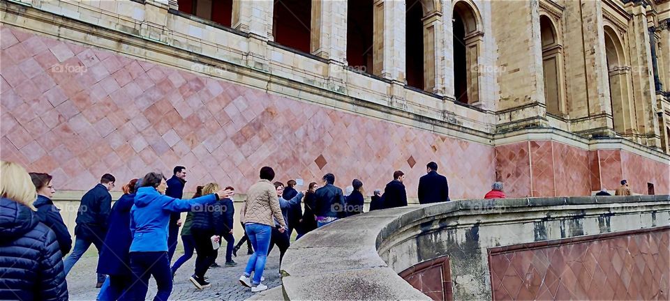 This is the outside stairwell that leads up to the entrance of the “Maximilianeum” in “München” or “Munich”. It was built in 1876 and houses the “Bavarian State Parliament” since 1949. 2024. Hypnotic Productions