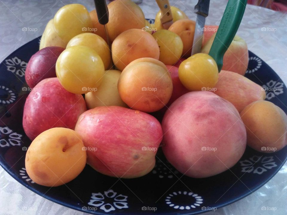 Multicolor fruits in a plate