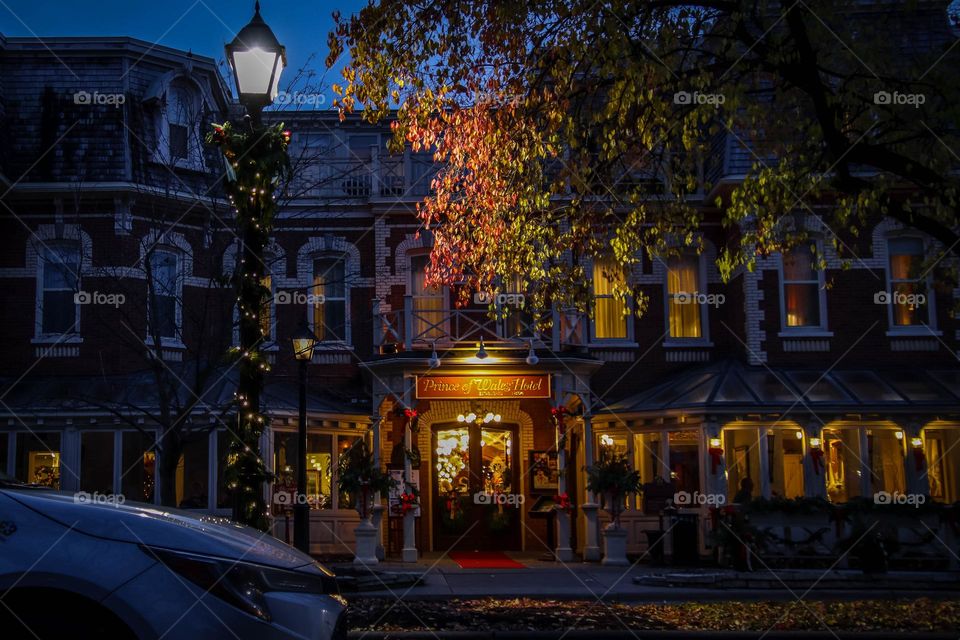 Beautiful old hotel at night