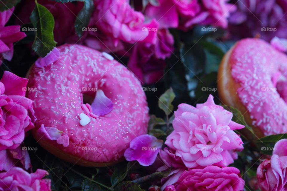 glitter doughnut tree roses pink kawaii