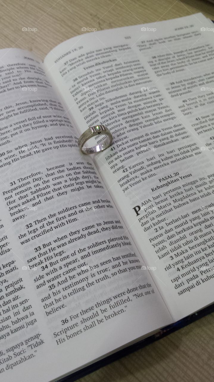 wedding ring on a bible