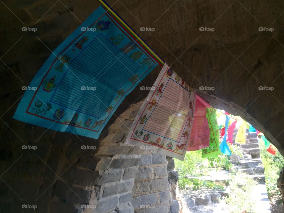 Prayer flags on the Great Wall of China