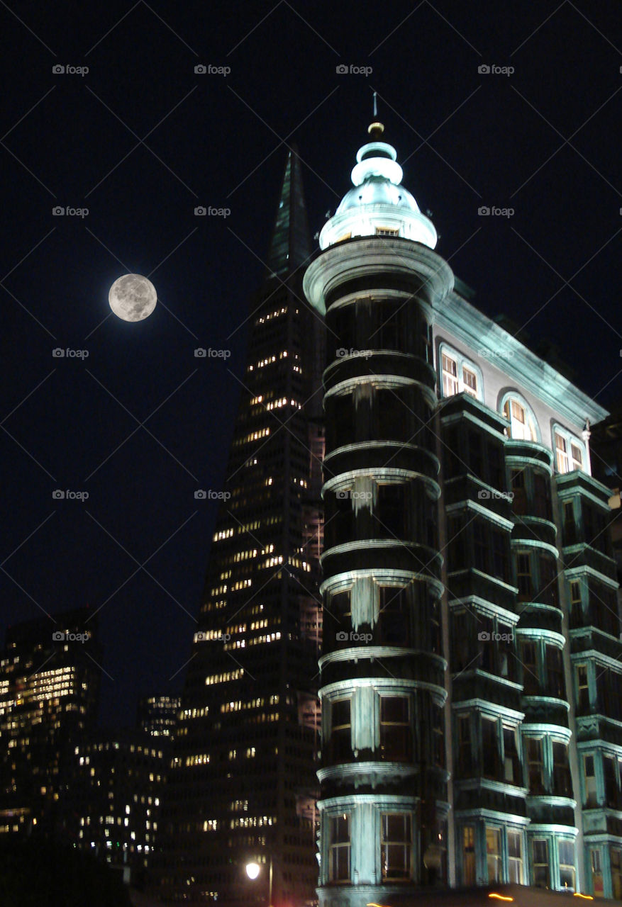 San Francisco at night with full moon