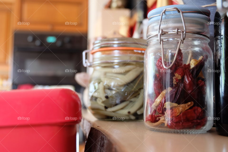 Dried chillies and pickled green beans 