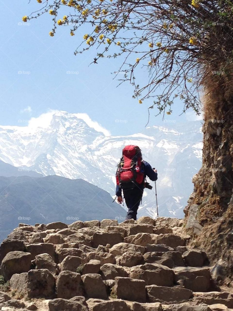Hiking up to Namche Bazaar on the way to Everest. Taken on the Everest Base Camp Trek in Nepal.