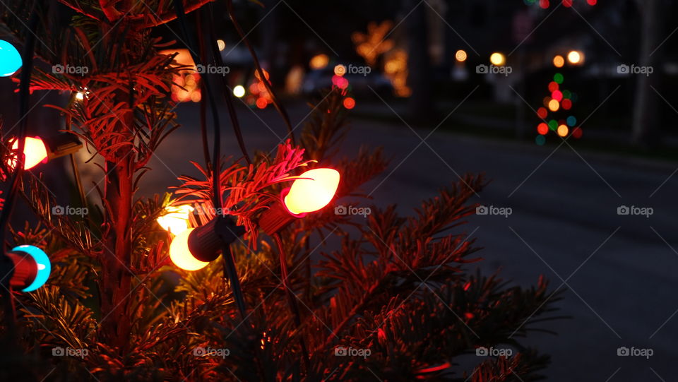 Out door Christmas lights in a neighborhood