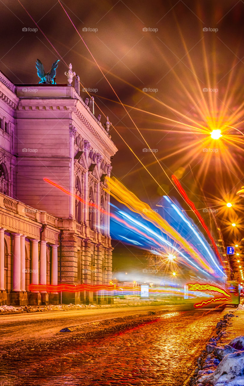 Night Lviv city scene