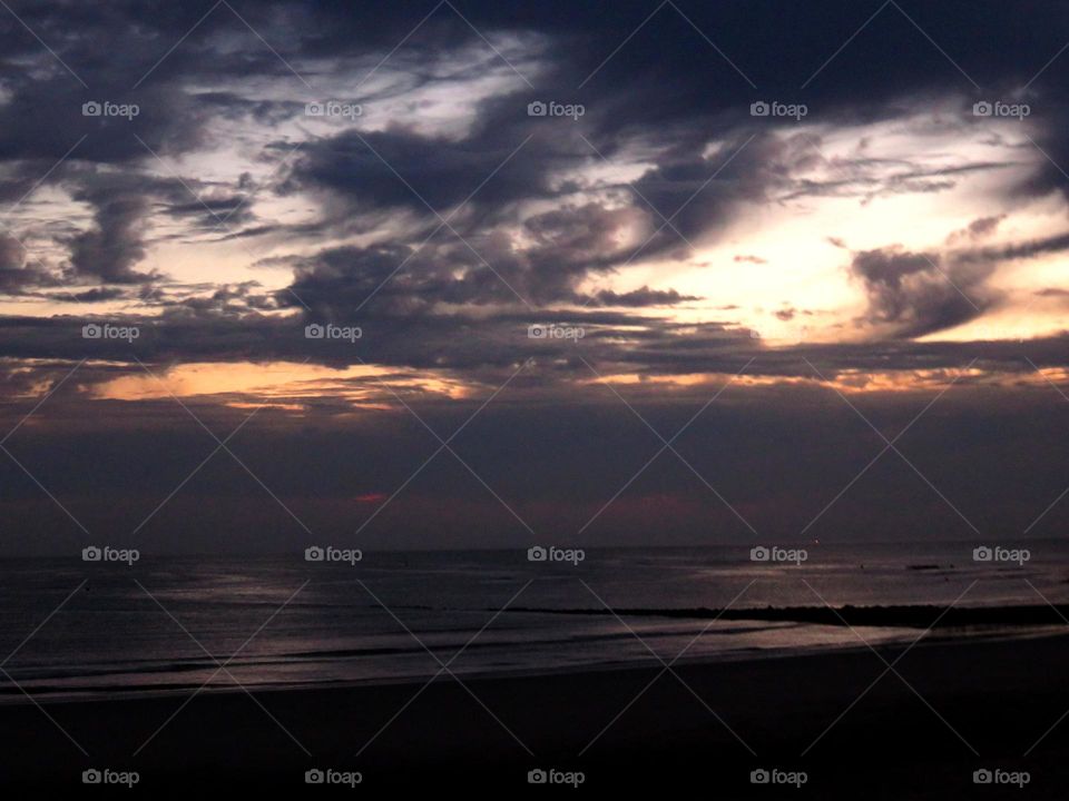 late sunset on the beach