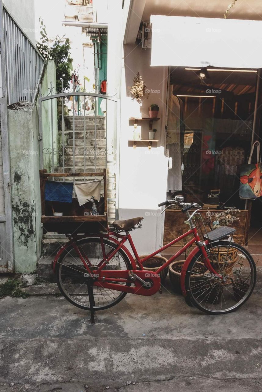 in an alley of an old town.