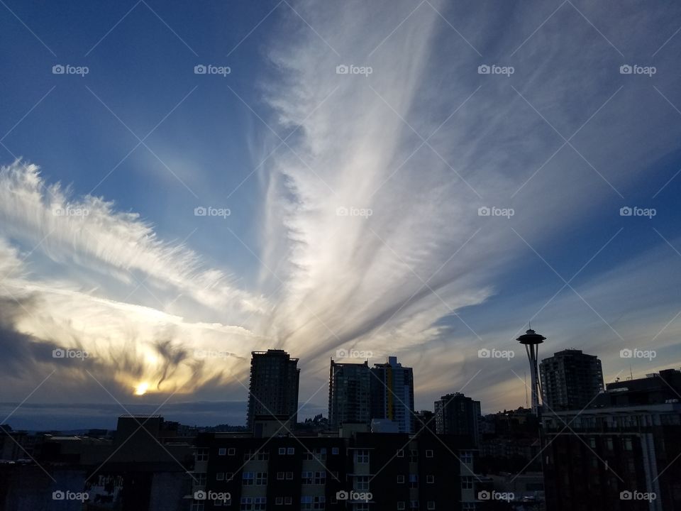 Sky, No Person, City, Sunset, Skyline