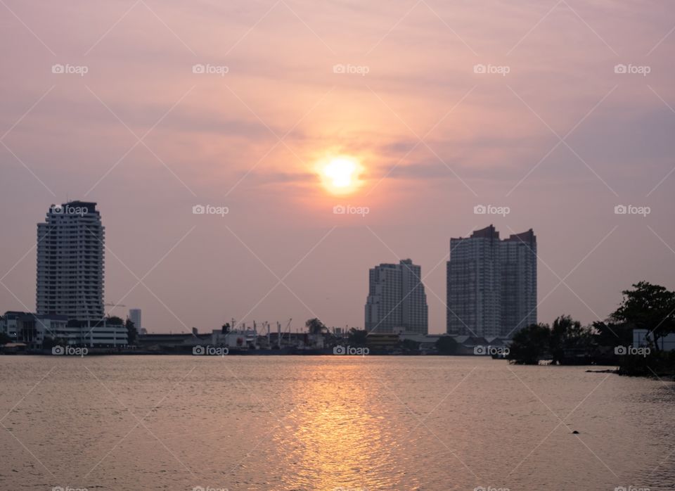 Bangkok/Thailand-March 18 2019:Sun set in the PM 2.5 problem