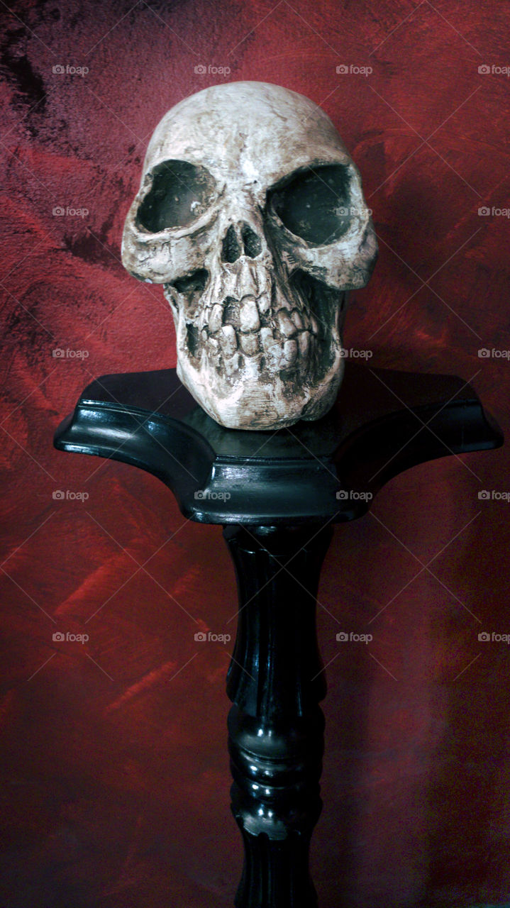 The skull on a black column
