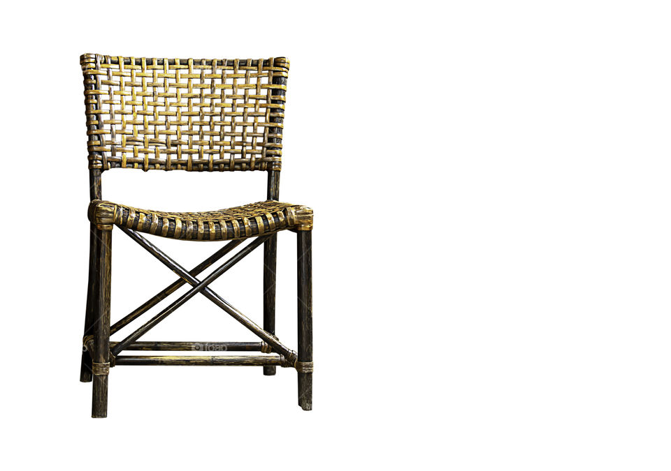 Isolated Old Rattan wood chairs on a white background with clipping path.