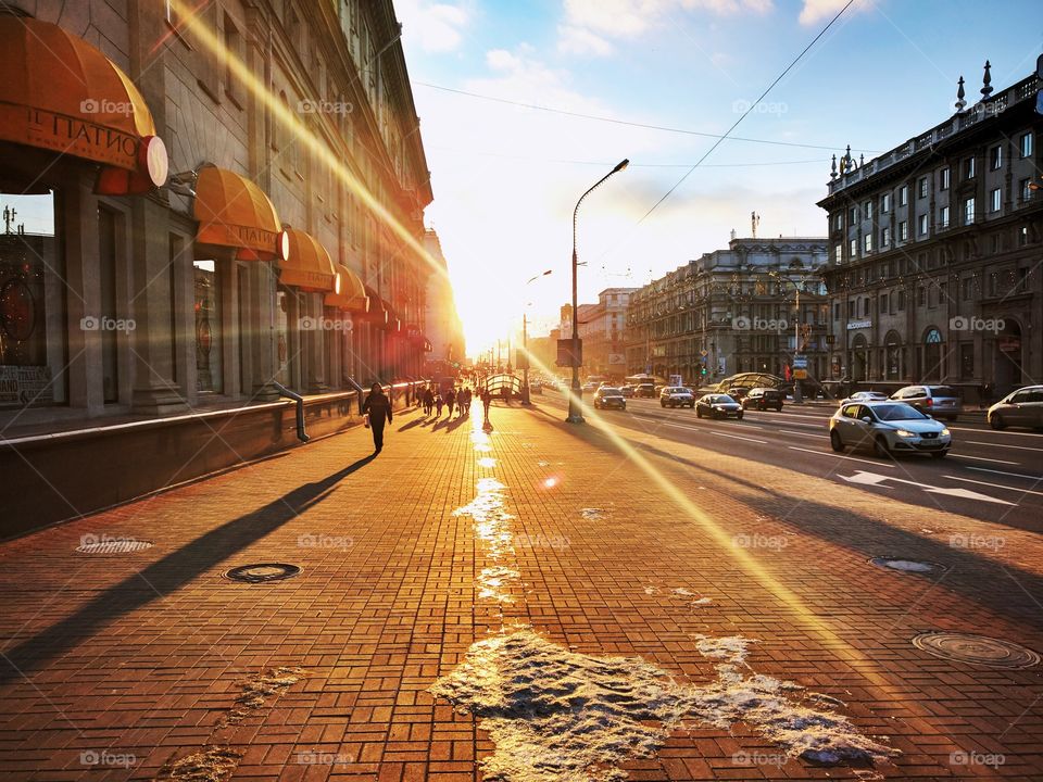 Minsk city in winter sunlight.
