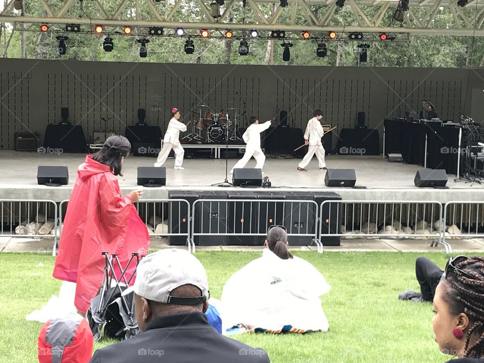 People demonstrate Tai Chi at Bower Ponds for Canada Day.