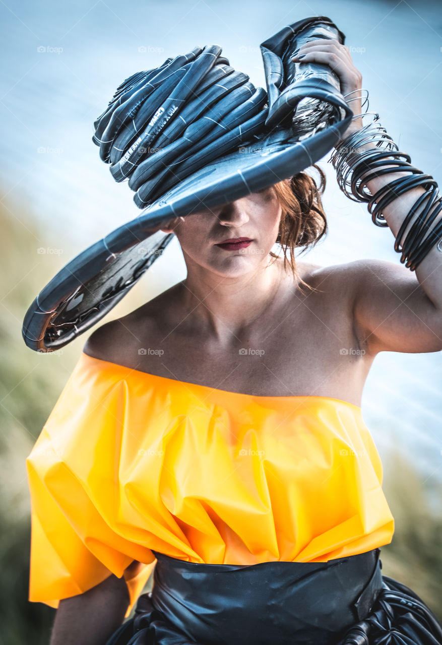 Fashion Model Woman Portrait Wearing Big Hat