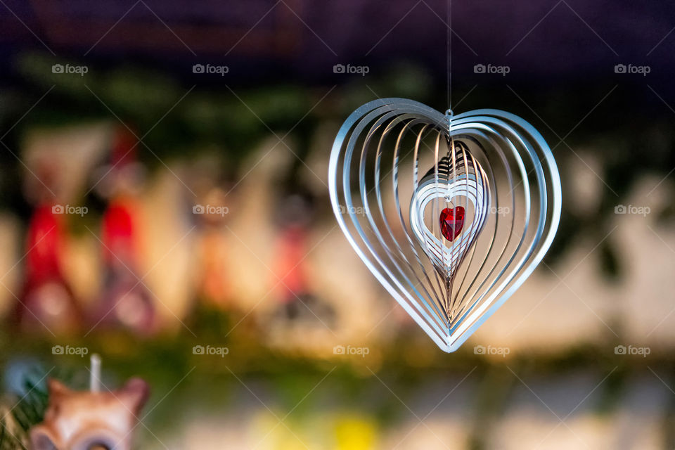 Metal festive decorations on a blurry background, selective focus