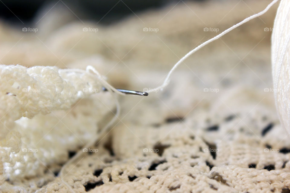 Close-up of wool and knitting needle