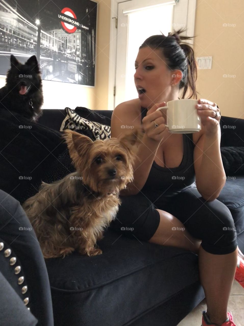 Morning coffee with pets
