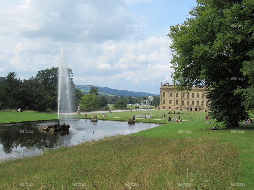 Chatsworth house with countryside all around