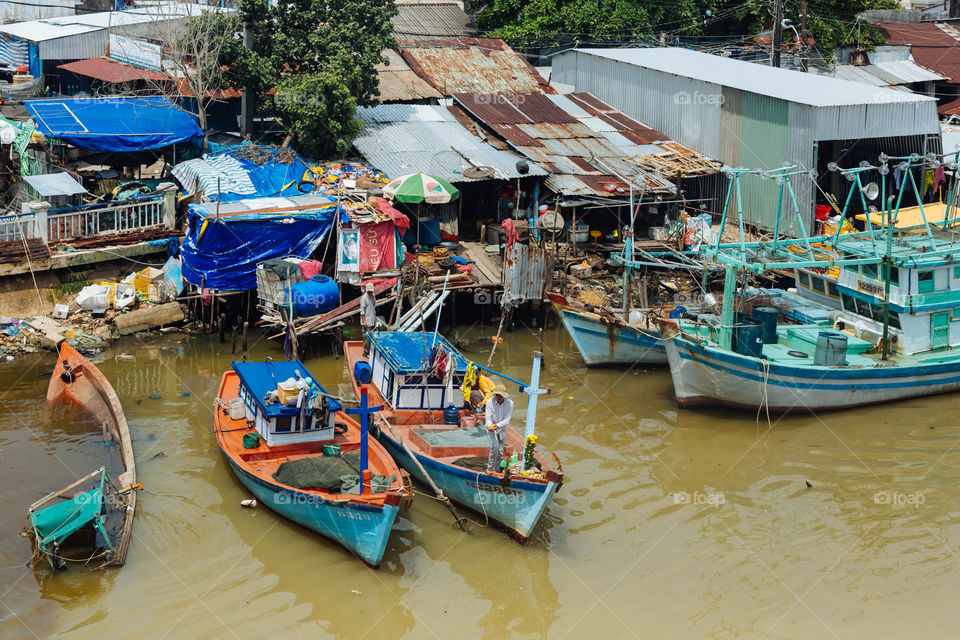 ships moored in the port of the Vietnamese city