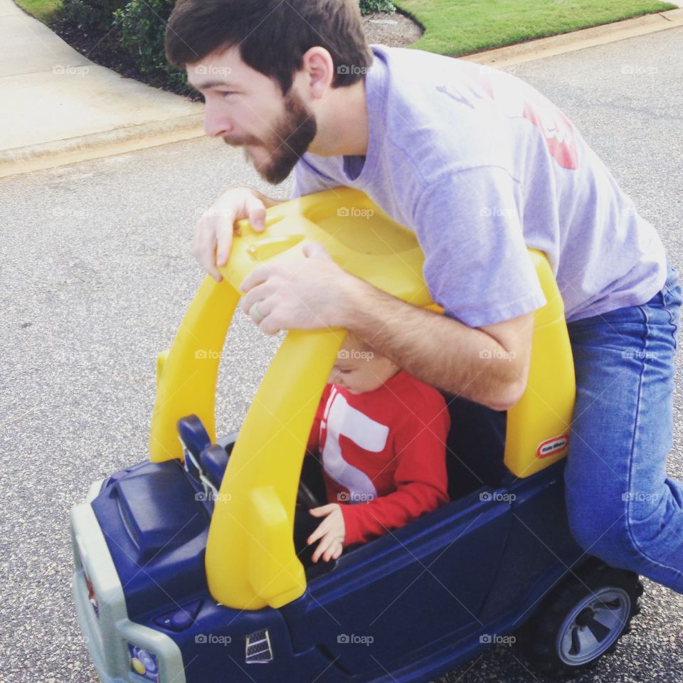 Hauling butt . Father son play time 