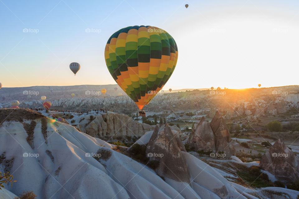 Hot air balloons in Cappadocia. Sunrise