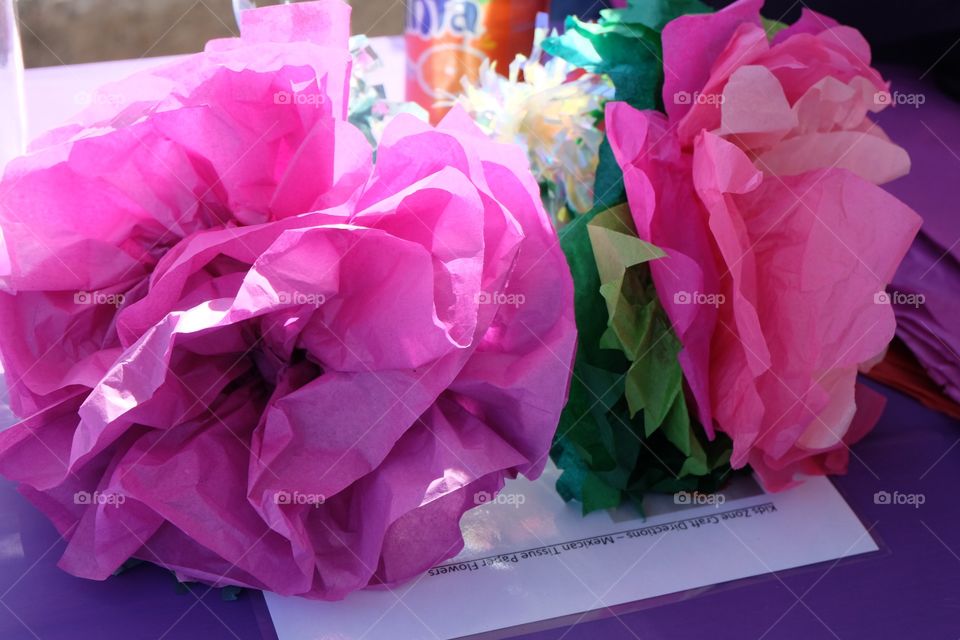 Art, bright pink paper flowers
