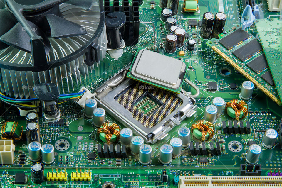 image of the motherboard and PC processor closeup.