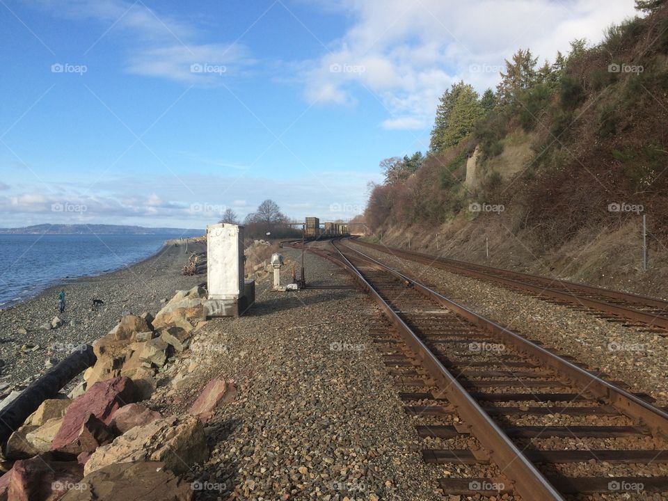 A rail road going along the coast