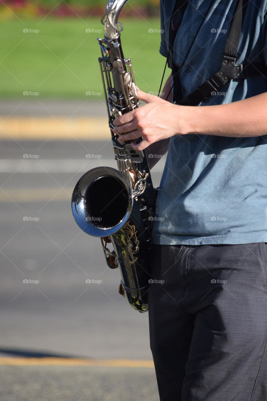 Playing saxophone 