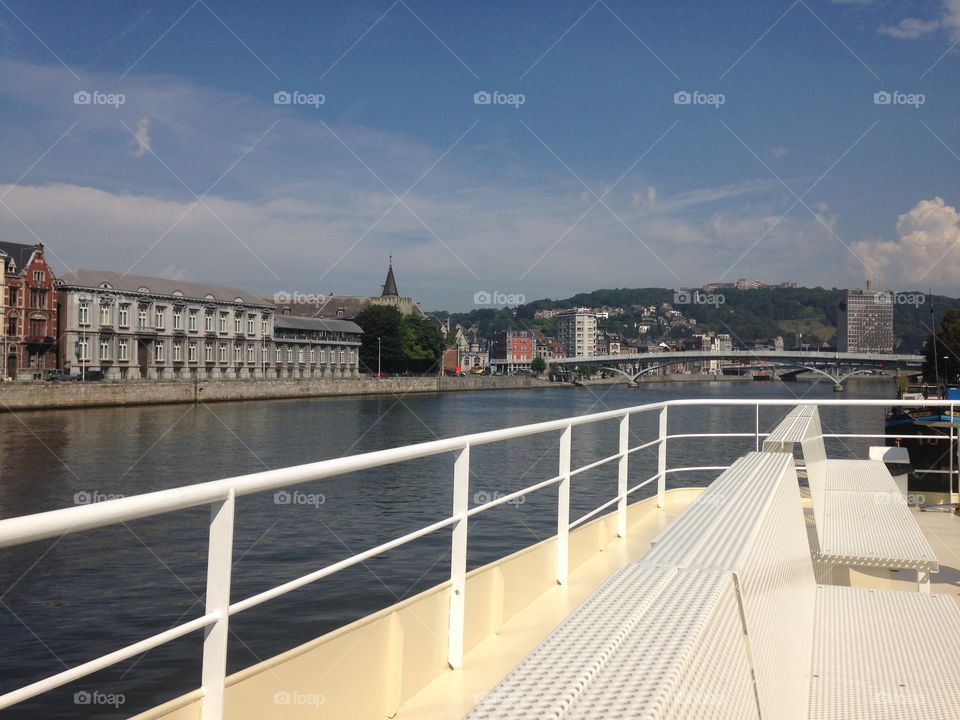 Summer boat cruise of the River Meuse in Liège, Belgium 