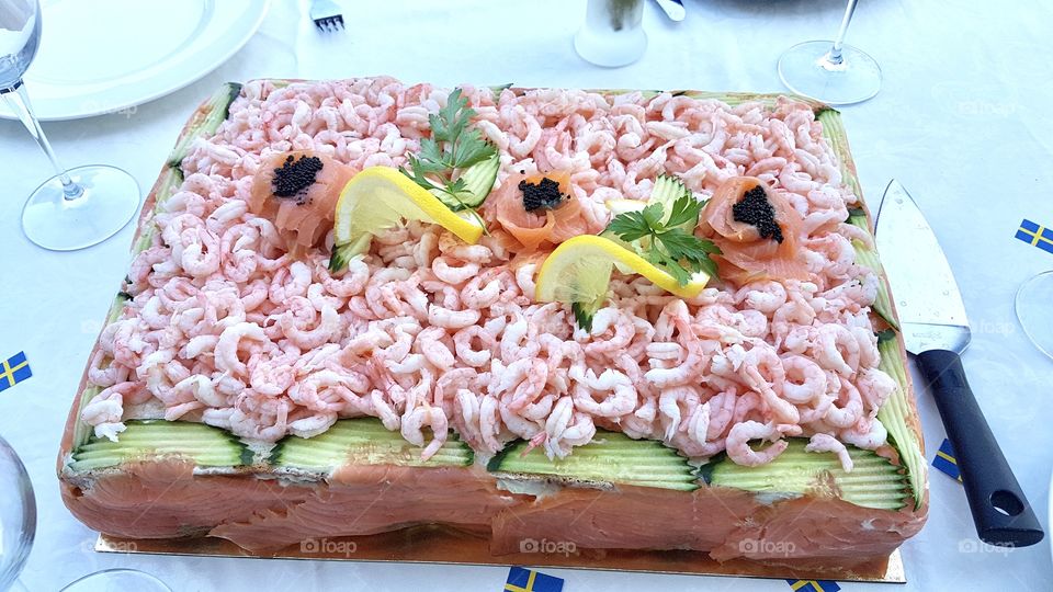 Smörgåstårta - Typical Swedish food sandwich cake