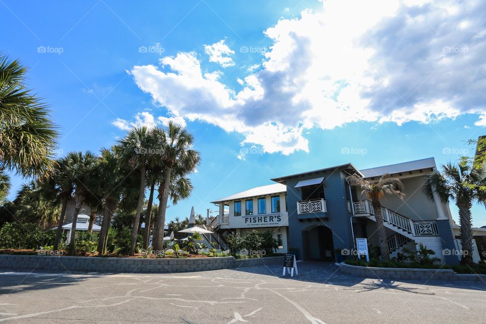 Parking lot of Fisher restaurant at Orange Beach marina Alabama USA