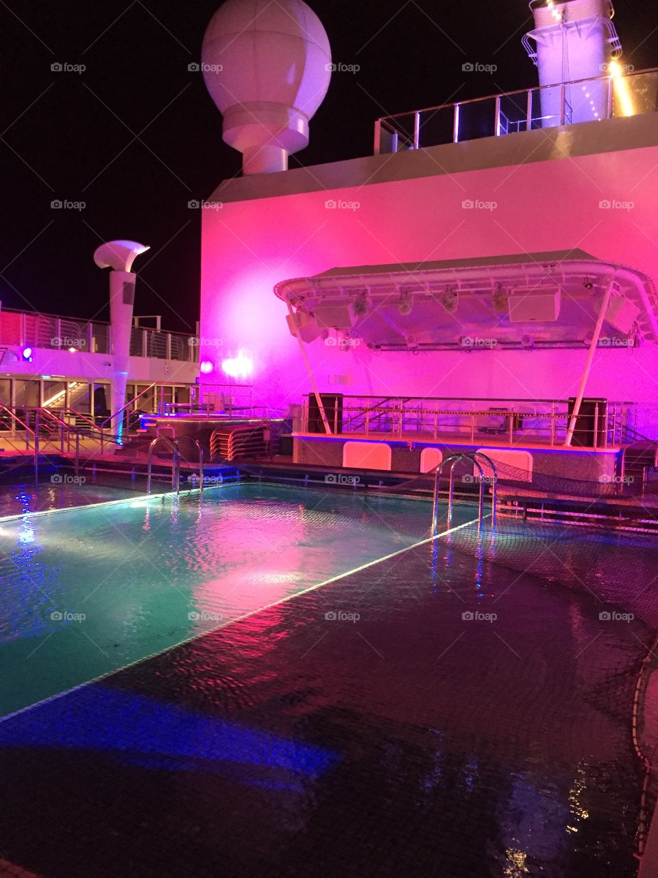 Cruise ship pool at night