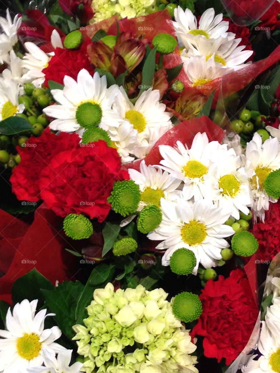 Close up of colorful Christmas bouquets. 