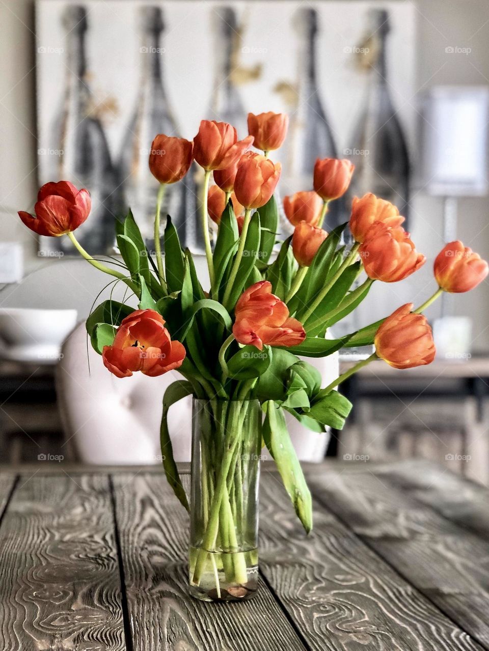 Foap Mission Flowers In A Vase! Unique Orange Tulips In A Vase With Champagne Bottles!