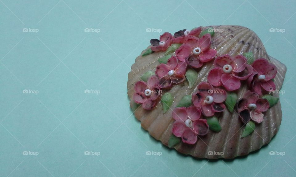 clam seashell flowers on scallop clam shell right side