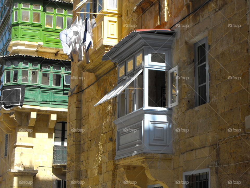 Drying laundry and balconies on the streets of Valletta, Malta